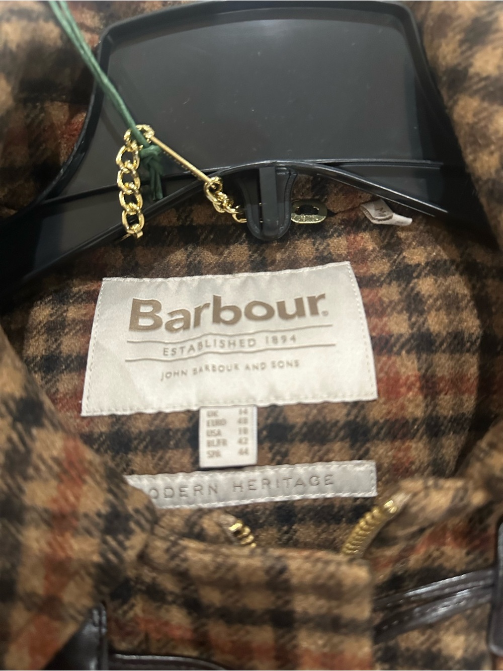 NWT Barbour Melody Check Wool Duffle Coat Brown Plaid US 10 - Picture 3 of 7